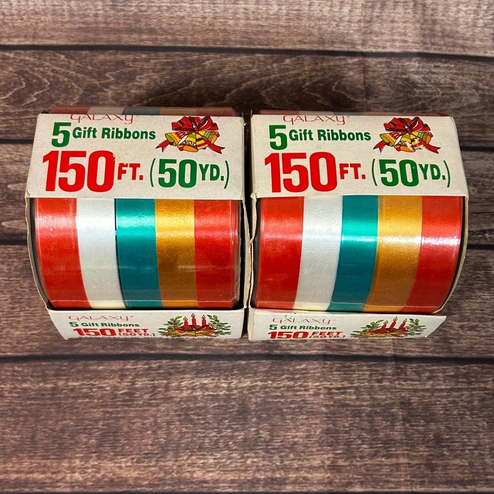 Galaxy Vintage Christmas Gift Ribbon 2 Packs 10 Reels Red Green Gold 300 FT